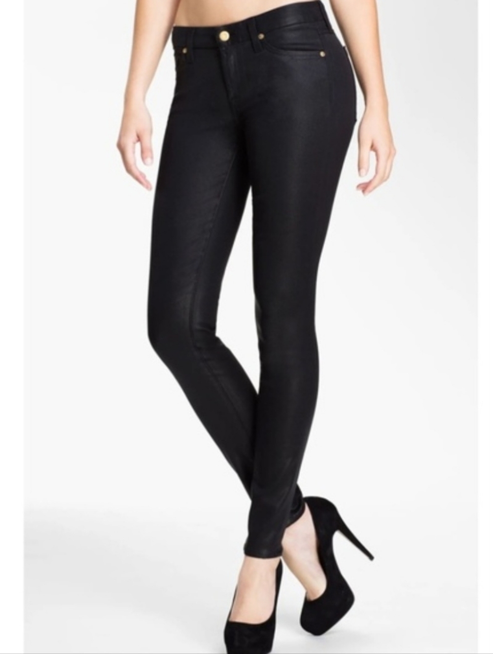 7 For All Mankind Black Skinny Coated  Pants Size 29